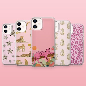 Pink Cheetah Phone Case Girly Leopard Print Cover for iPhone 16, 15, 14, 13, 12, Samsung S25, S24, S23FE, S22, A16, A55, A25, Pixel 9, 8A