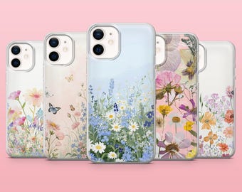 Pressed Flower Phone Case Floral Nature Cover for iPhone 16, 15, 14, 13, 12, Samsung S25, S24, S23FE, S22, A16, A55, A25, Pixel 9Pro, 8A
