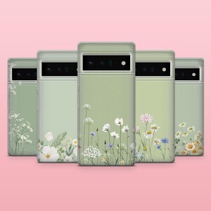 Sage Green Phone Case Simple Floral Cover for Pixel 9, 9Pro, 8A, 7Pro, 6A, Samsung Galaxy S25, S24, S23, A25, A16, A55, iPhone 16, 15