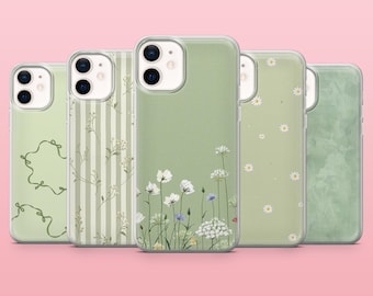 Simple Phone Case Minimalist Sage Green Cover for iPhone 17Pro, 16, 15, 14, 13, 12, Samsung S25, S24, S23, S22, A16, A26, Pixel 10, 9Pro