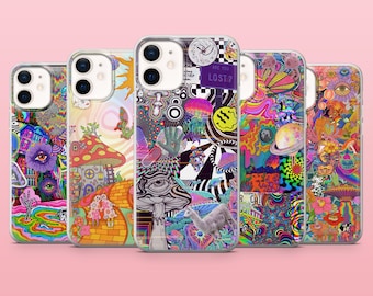 Coque de portable psychédélique Trippy Boho Cover pour iPhone 17Pro, 16, 15, 14, 13, 12, Samsung S25, S24, S23Fe, S22, A16, A26, A56, Pixel 10, 9Pro