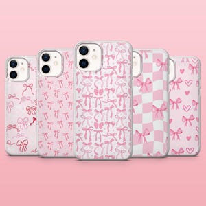 Pink Bow Phone Case Coquette Light Pink Cover for iPhone 16Pro, 15, 14, 13, 12, Samsung S25, S24, S23FE, S22, A16, A55, A25, Pixel 9Pro, 8A