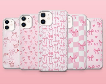 Pink Bow Phone Case Coquette Light Pink Cover for iPhone 16Pro, 15, 14, 13, 12, Samsung S25, S24, S23FE, S22, A16, A55, A25, Pixel 9Pro, 8A