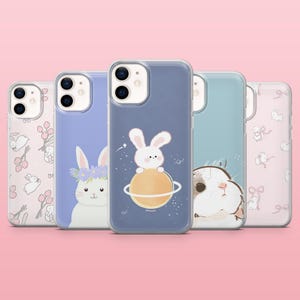 Cute Bunny Phone Case Spring Rabbit Cute Animal Cover for iPhone 16, 15, 14, 13, 12, Samsung S25, S24, S23, S22, A16, A55, A25, Pixel 9, 8A