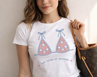 Top corto con estampado patriótico de bikini, top corto de 250 años de libertad, camiseta Coquette del Día de la Independencia de EE. UU. para mujer