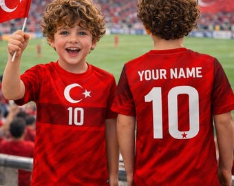 Personalized Kids Turkiye Soccer Fan 3D T-Shirt, Turkey Custom Name Number Football Jersey Red Top, Jersey For Supporters