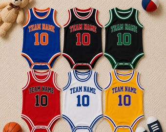 Benutzerdefinierte Baby-Basketball-Bodysuit, personalisierter Teamname, Säuglings-Jersey, benutzerdefinierter Name, Nummer-Baby-Strampler, Sport-Babypartygeschenk