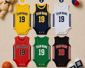 Body de baloncesto personalizado para bebé, camiseta infantil con nombre de equipo personalizado, pelele para bebé con número personalizado, conjunto de baloncesto para bebé.