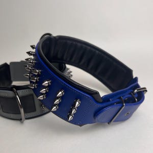 Blue Handmade Genuine Leather Dog Collar for Large Dogs Spiked Punk dog Collar Heavy Duty Leather for Mastiff Pitbull Rottweiler