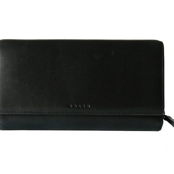 Authentic Coach Black Leather Tri-Fold Clutch Wallet