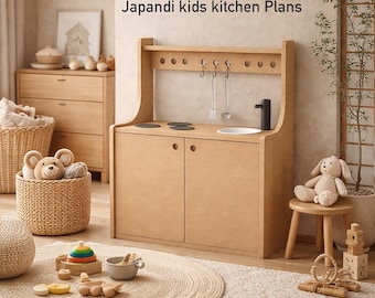 Japandi DIY Play Kitchen Plans | Montessori Wooden Toy Build Guide (PDF Download)