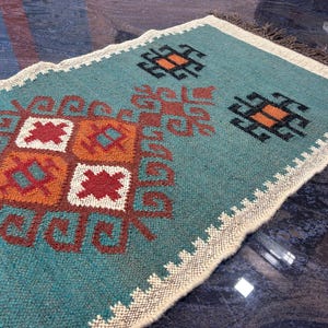Handwoven Kilim Runner Rug: Wool & Jute Stair Decor, Bohemian Style