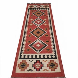 手織りウールジュートキリムランナーラグ：ボヘミアン階段カーペット