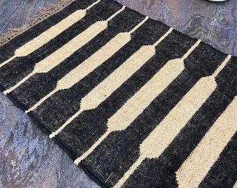 Tapete Kilim de lã e juta tecido à mão, tapete geométrico boho, decoração para casa em fibra natural