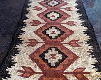 Kilim Wool Jute Rug Handwoven Tribal Area Rug Boho Flatweave Carpet Rustic Farmhouse Floor Decor For Living Room, Bedroom, Entryway Decor