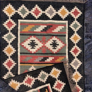 Multi Sizes Runner Rug for Stairs | Handwoven Geometric Indian Kilim | Eco-Friendly & Sustainable | Kitchen, Bedside, Hallway, Entry, Custom
