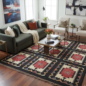 Indian Handmade Durry Wool Jute Runner Rug| Eco-Friendly Organic Sustainable Handwoven Boho Carpet Stair