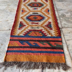 Handloom Kilim Runner for Hallway/Stairway | Autumn Minimalist pattern Runner | Handmade Hallway Geometric Runner, Summer Jute Wool Runner,