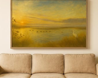 Marsh Sunset Digital Print: Coastal Oil Painting Style Artwork (36x24in Printable