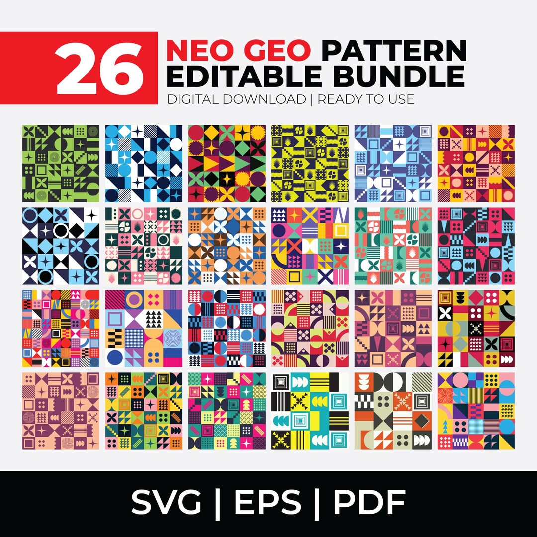 26 Seamless Mosaic Geometry Pattern Bundle, Abstract Neo Geo Pattern ...