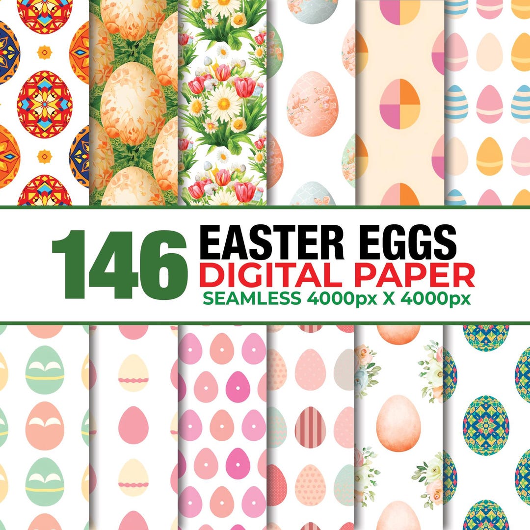 146 Easter Eggs Seamless Digital Paper Bundle, Watercolor Easter Paper ...