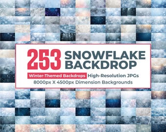 253 Icy Snowflake Winter Backdrop Bundle, Winter Snow Background, Snowy Forest Background, White Snow Flakes, Winter Snowflake Overlays