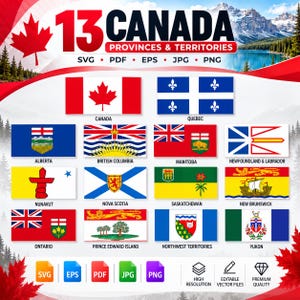 13 Canada Province Flags Bundle SVG, Canada Territory Flag, Canadian Province Territory Flags, Canadian Provinces and Territories Flags SVG