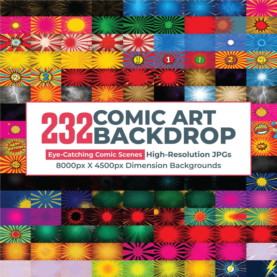 232 Comic Art Backdrop Bundle, Comic Hero Background, Comic Bursts ...