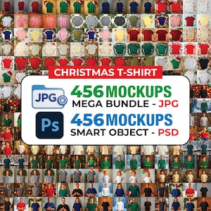Lot de 456 maquettes de t-shirt de Noël, maquette de chemise unie, maquette de t-shirt blanc forêt rouge, vacances festives, maquette de vêtements, maquette d'hiver de Noël