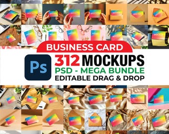 312 Premium Business Card PSD Mockups, Boho Business Card Mockup Bundle, Elegant and Minimal Modern Business Card, PSD Blank Card Mockup