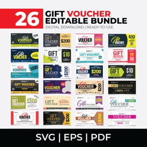 26 Gift Certificate Template Bundle, Gift Voucher, Gift Card, Printable Gift Voucher Certificate, Editable Gift Card, Spa Gift Certificate
