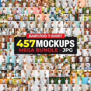 457 Kids T-Shirt Mockup Bundle, Kids Heavy Cotton Tee Mockup Bundle, Boho Flat lay T-shirt Mockups, Apparel Mockup Bundle, Kids White Tshirt