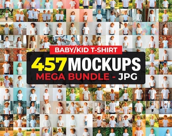 457 Kids T-Shirt Mockup Bundle, Kids Heavy Cotton Tee Mockup Bundle, Boho Flat Lay T-Shirt Mockups, Apparel Mockup Bundle, Kid White T-Shirt
