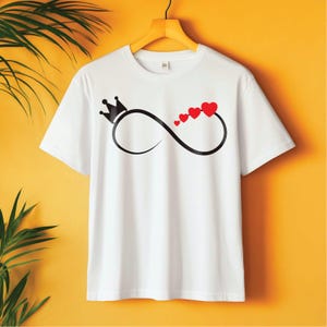 3 diverse corone a forma di cuore infinito in formato SVG, clipart di amore infinito, simbolo del cuore della regina, San Valentino, download digitale, design per maglietta