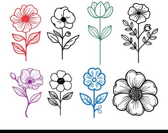 Paquete de archivos SVG de flores botánicas, florales, hojas de flores, hojas, icono de flores de jardinería, imágenes prediseñadas de flores, flores minimalistas, imágenes prediseñadas botánicas
