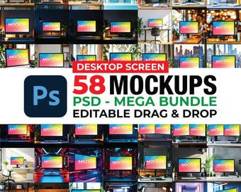 58 PSD Computer Mockup Bundle, PSD Desktop Mockup, PSD Monitor Mockup, Screen Mockup, Psd Device Mockup, Screen Mockup Monitor