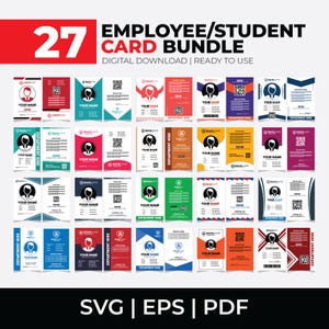 27 ID Card Template Bundle, College Student Id Card, Custom PVC Cards, Custom Business Card, Staff Id Badge, Student Card, Employee Card