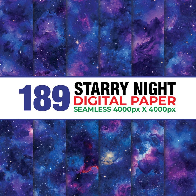 189 Starry Night Seamless Digital Paper, Starry Night Galaxy Paper ...