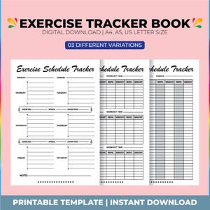 Workout Tracker, Exercise Tracker, Fitness log, Weight Loss Tracker, Fitness Journal, Workout Printable, Fitness Challenge, Fitness Planner