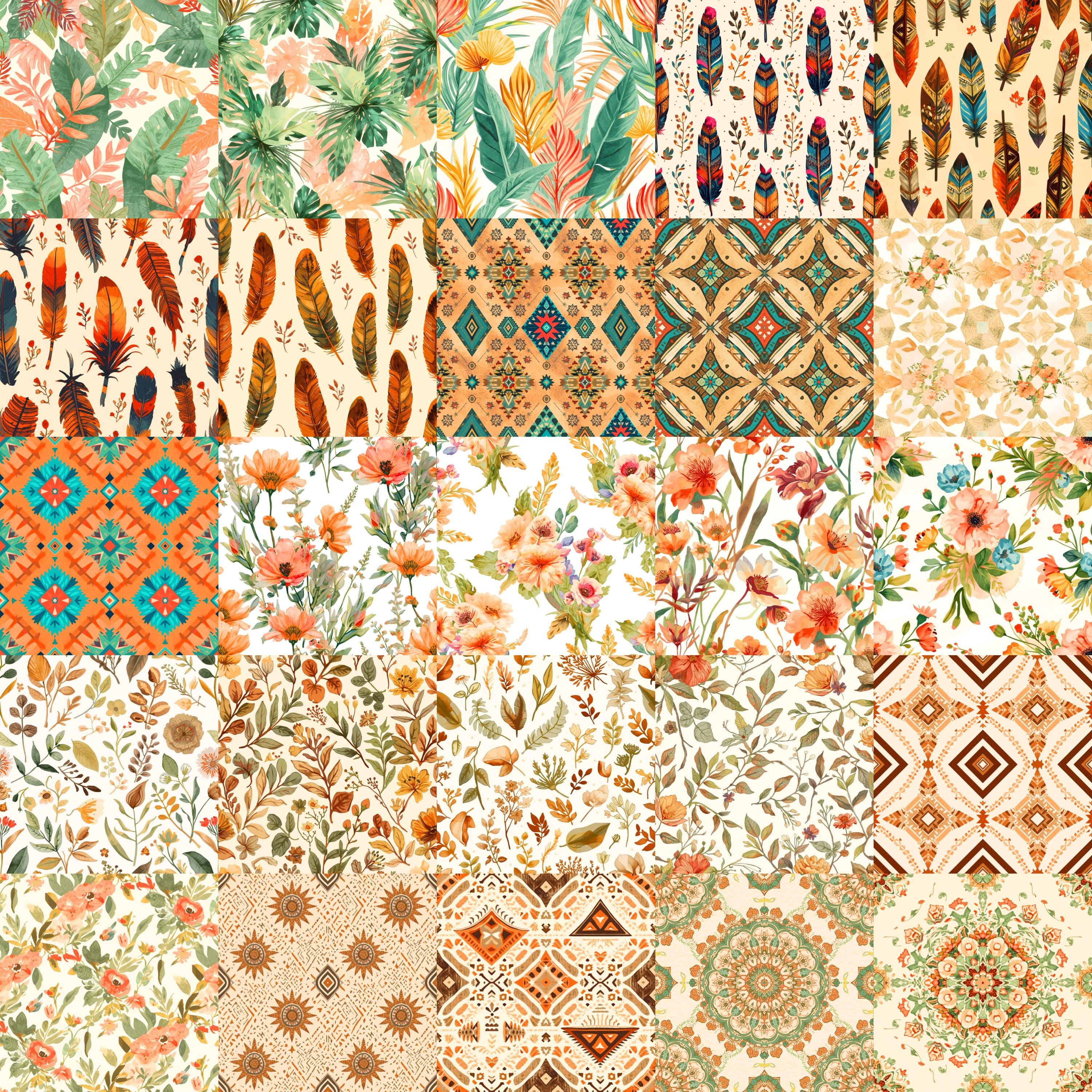 172 Bohemian Seamless Digital Paper Bundle, Bohemian Tones Paper, Soft ...
