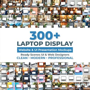 305 ノートパソコンモックアップバンドルセット、コンピューター画面モックアップ、ウェブサイトデザインモックアップ、デジタルスクリーンディスプレイ、モダンウェブデザインモックアップ、ノートパソコン画面