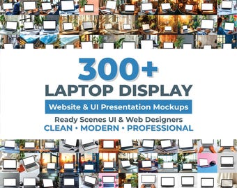 305 Laptop Mockup Bundle Set, Computer Screen Mockup, Website Design Mockup, Digital Screen Display, Modern Web Design Mockup, Laptop Screen