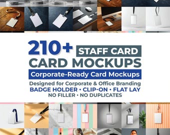 218 Staff Card Mockup Bundle, Corporate ID Badge Mockup, Lanyard Card Mockup, Office Branding Mockup, Badge Holder, Employee or Student Card
