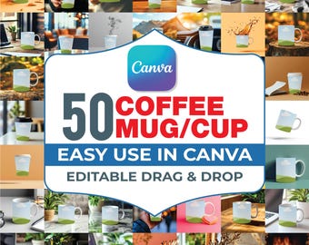 50 Canva Mug Mockup Bundle, Boho Ceramic Coffee Cup Mockups Canva, Canva Blank Ceramic Coffee Mug Mockup, Coffee Mug Mockup Canva, Cup Mug