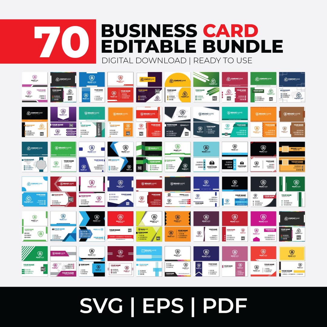 70 Business Card Templates Bundle, Editable Business Card, Digital Card ...