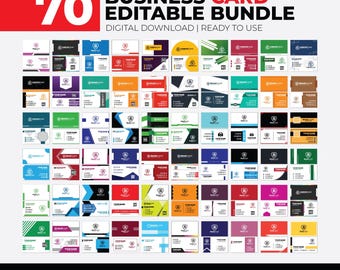 70 Business Card Templates Bundle, Editable Business Card, Digital Card, Visiting Card, Minimal Card, Clean Card, SVG, EPS, PDF
