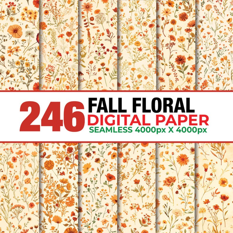 246 Fall Floral Seamless Digital Paper, Autumn Flower Digital Paper ...