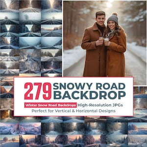 Paquete de 279 fondos de caminos nevados, fondos de invierno helados, caminos forestales nevados, superposiciones de escenas invernales, fotografía de escenas nevadas, país de las maravillas congelado.
