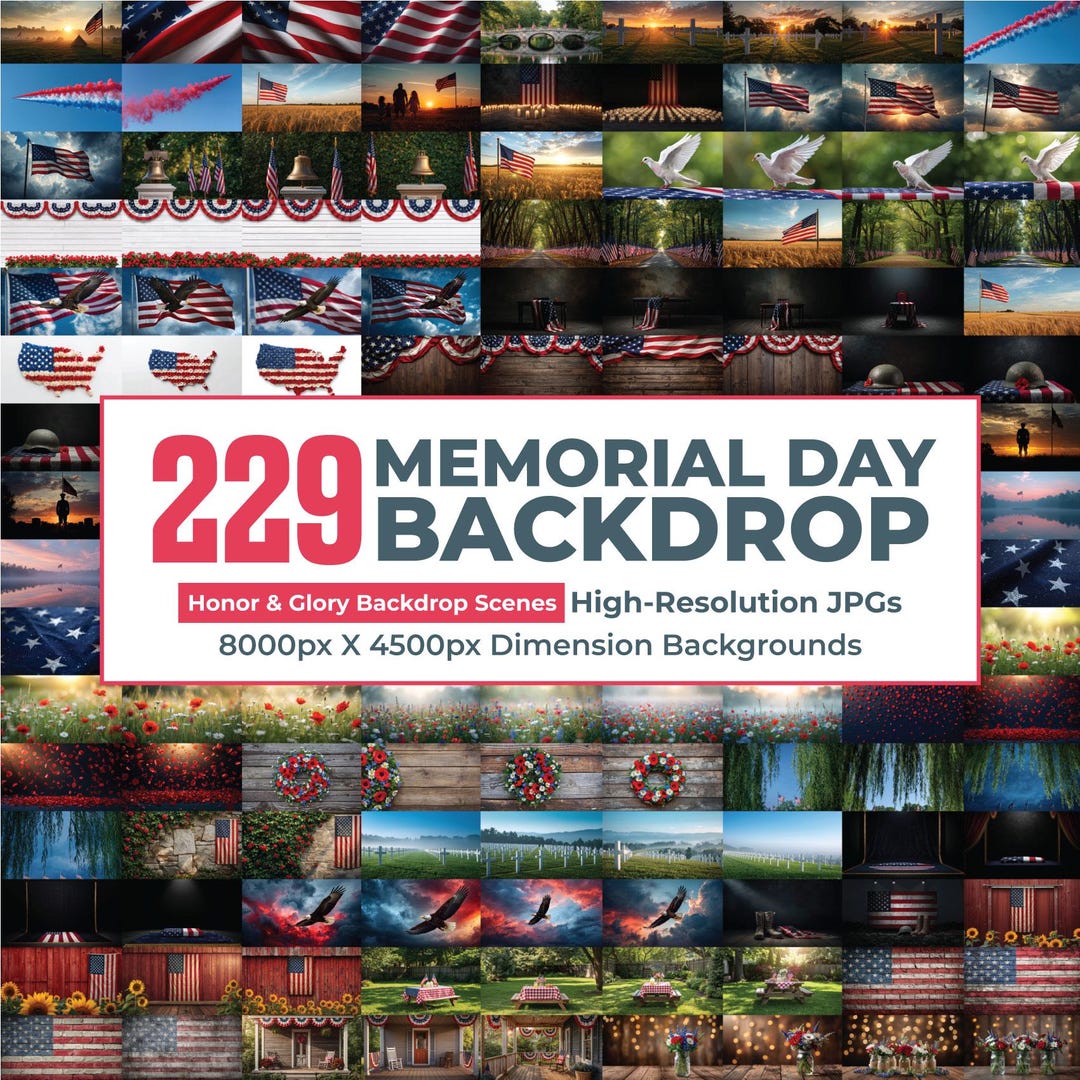 229 Memorial Day Backdrop Bundle, Patriotic Backdrops, Memorial Day ...
