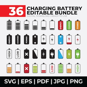 36 Battery Svg Bundle, Battery Svg, Battery Png, Battery Clipart,  Low Battery Svg, Battery Vector, Battery Silhouette, Batteries Jpg